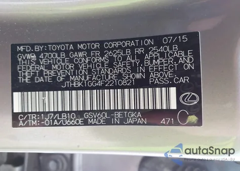 2015 Lexus Es 350 z USA, uszkodzony, nr VIN JTHBK1GG4F2210821